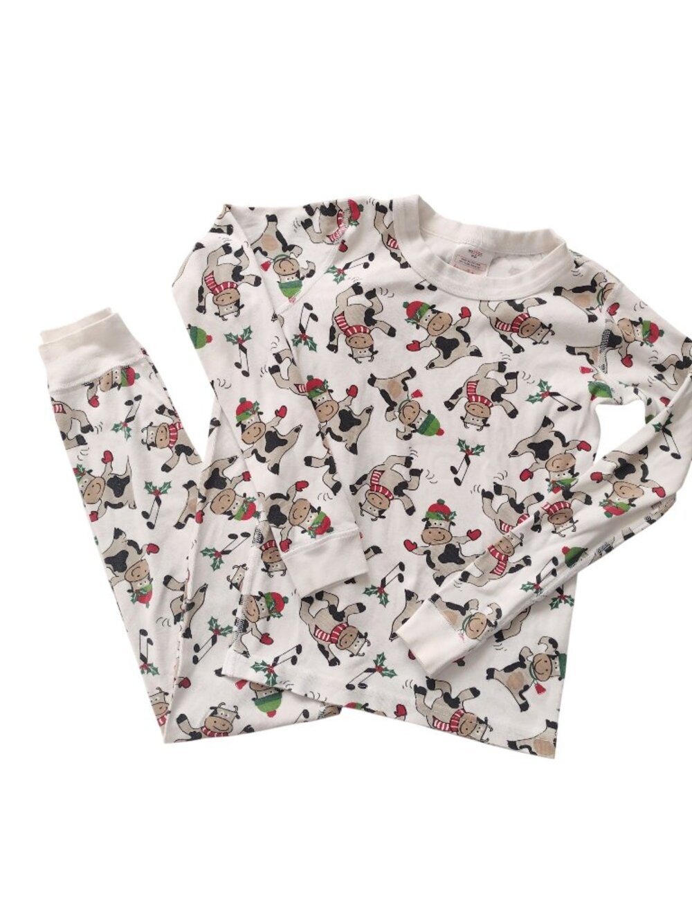 Hanna Andersson Christmas Cow Pajamas 10  Organic Cotton Fun Print Long John PJs